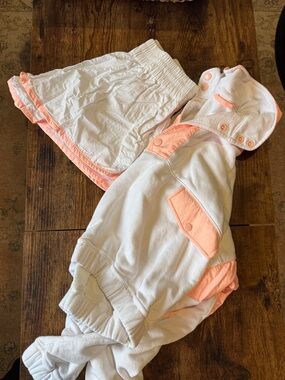 Free People White and Peach Hooded Jacket with Matching Short